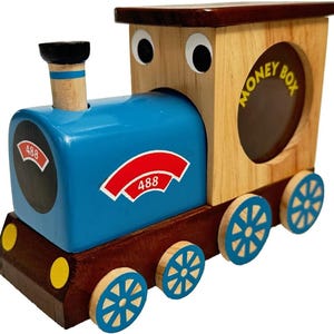 Wooden Train Money Box with Secret Lock