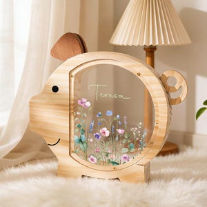Personalised Wildflower Wooden Piggy Bank