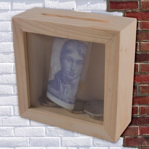 Small Wooden Money Box with Glass Cover