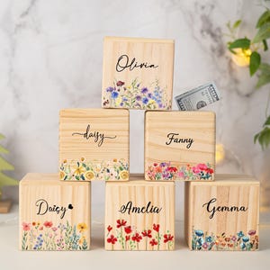 Personalised Wildflower Wooden Coin Bank