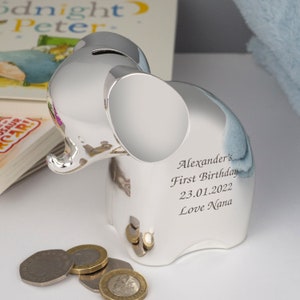Personalised Silver Elephant Money Box