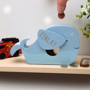 Personalised Wooden Whale Money Box