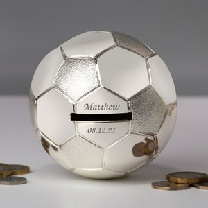 Personalised Silver Football Money Box