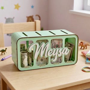 Four-Compartment Wooden Money Bank