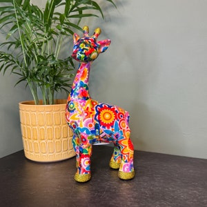Ceramic Giraffe Piggy Bank with Decoupage Flowers