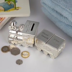 Personalised Silver Train Money Box
