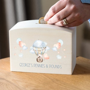 Personalised Bear Hot Air Balloon Money Box