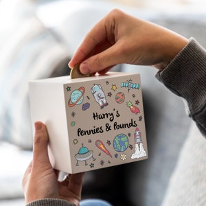 Personalised Outer Space Wooden Money Box