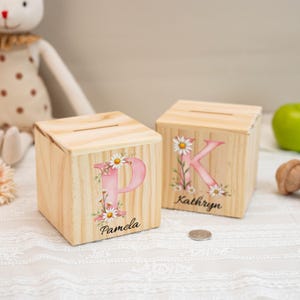 Personalised Daisy Floral Wooden Money Box