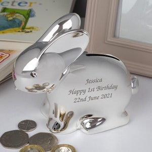 Personalised Silver Rabbit Money Box