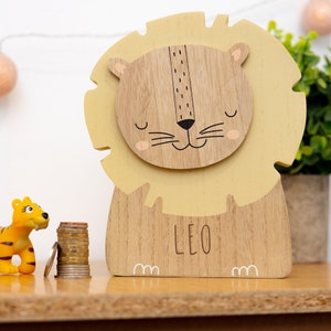 Personalised Wooden Lion Money Box